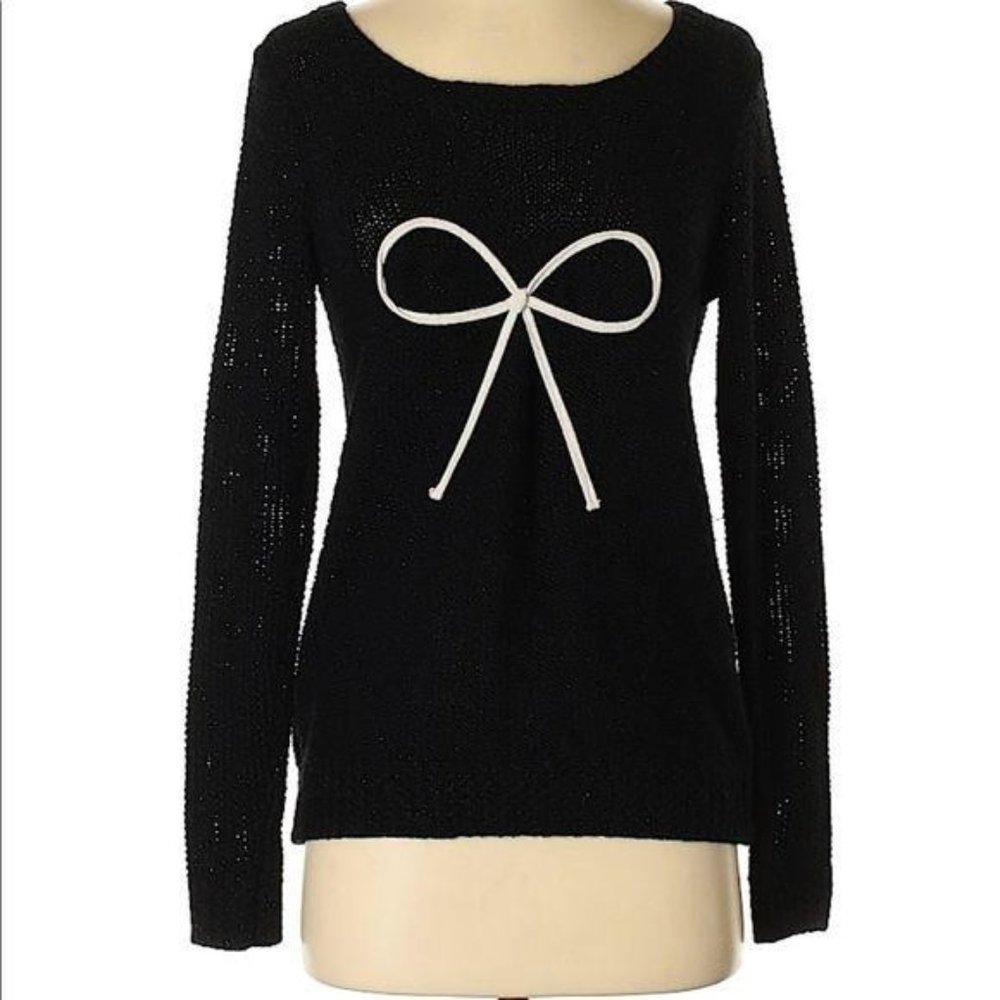 Lauren Conrad Black Sparkle Bow Crew Sweater M - Picture 1 of 13